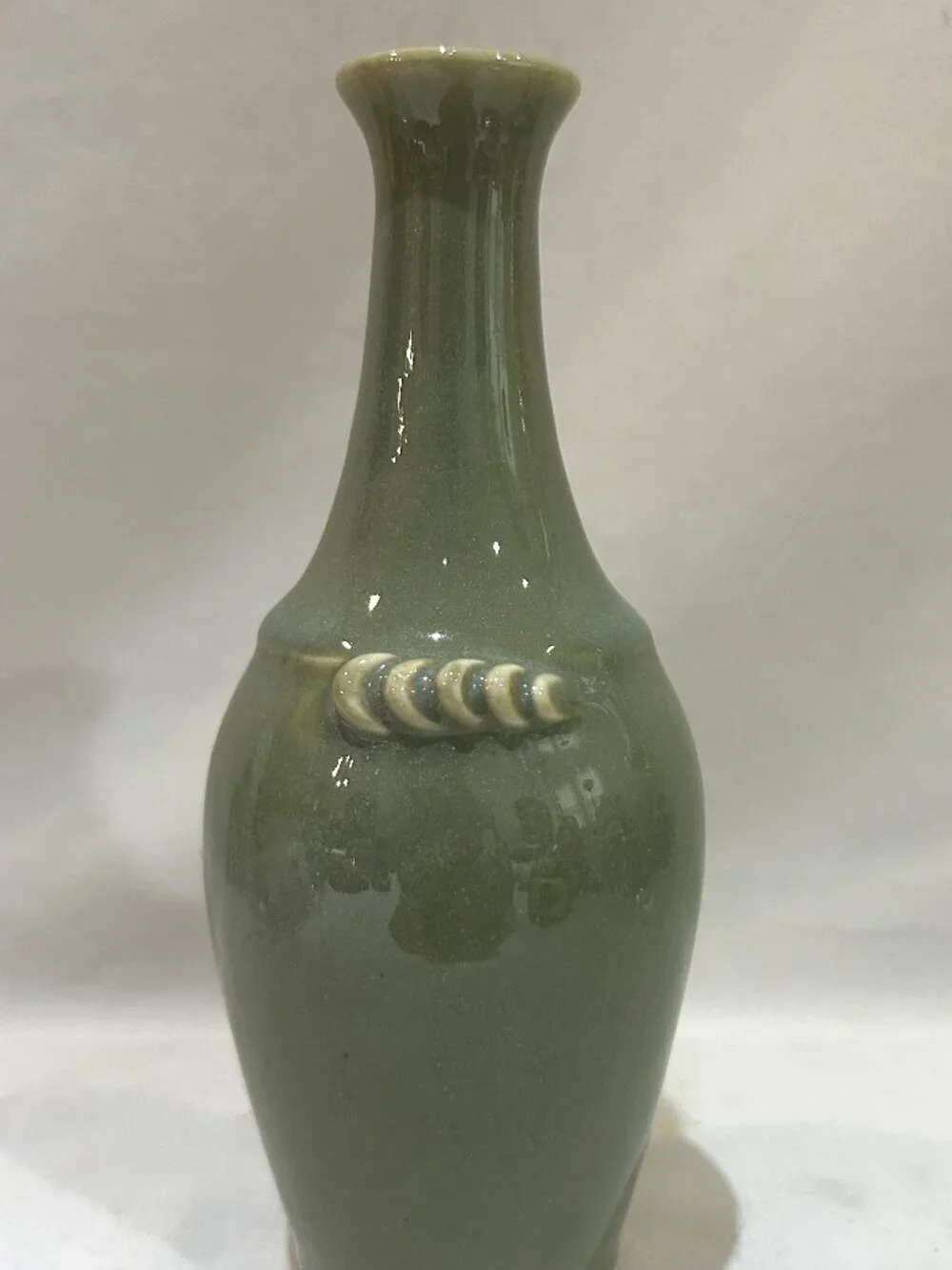 VTG Hand Crafted Celadon Pottery Bud Vase 5 inch Tall Signed
